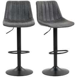 Rackhams Bar Stools Set of 2 Adjustable Swivel Bar Chairs with Backrest Black - Black - Leathaire, sponge, multilayer board, steel - Contemporary - thumbnail 6