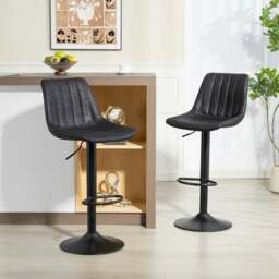 Rackhams Bar Stools Set of 2 Adjustable Swivel Bar Chairs with Backrest Black - Black - Leathaire, sponge, multilayer board, steel - Contemporary - thumbnail 4