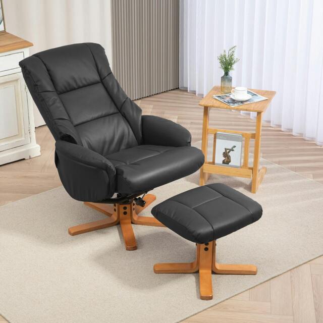 Rackhams Recliner Armchair with Wood Base, Upholstered Reclining Chair, Black - Contemporary - 2 - PU leather, wood, sponge - image 1