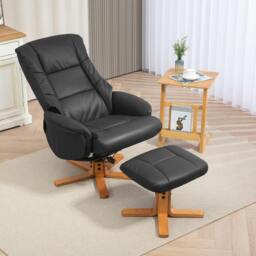 Rackhams Recliner Armchair with Wood Base, Upholstered Reclining Chair, Black - Contemporary - 2 - PU leather, wood, sponge