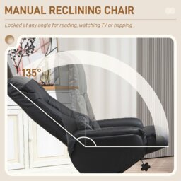 Rackhams Recliner Armchair with Wood Base, Upholstered Reclining Chair, Black - Contemporary - 2 - PU leather, wood, sponge - thumbnail 5