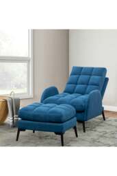 Rackhams Modern Leisure Arm Chair with Footstool - Blue - thumbnail 2