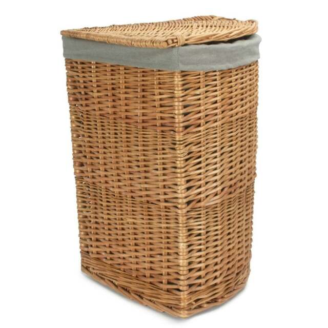 Rackhams Small Light Steamed Wicker Corner Linen Basket with Grey Sage Lining - image 1