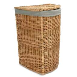 Rackhams Small Light Steamed Wicker Corner Linen Basket with Grey Sage Lining - thumbnail 1