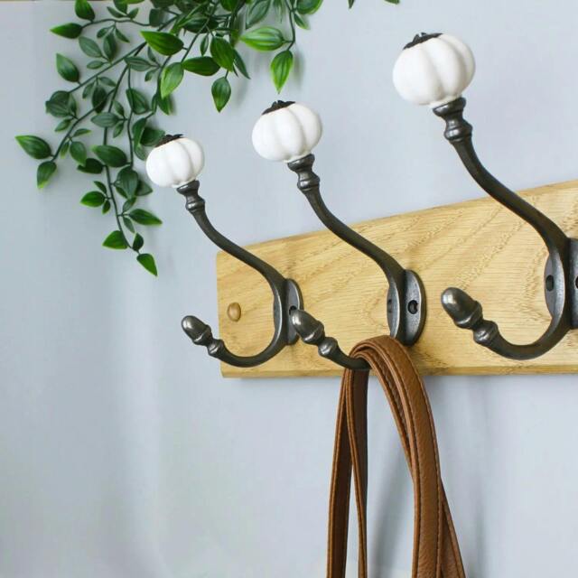 Rackhams Ceramic Pumpkin Tipped Shabby Chic White Coat Hooks - Pack of 5 - image 1