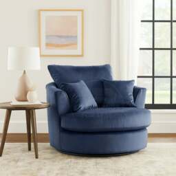 Rackhams Victoria Plush Velvet Swivel Chair - Blue - thumbnail 1