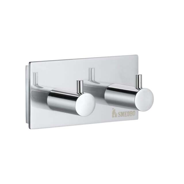 Rackhams Polished Chrome Double Towel Hook Rail 40mm x 80mm Wall Mounted Bathroom Rectangular Robe Hooks Clothes Hanger Coat Peg