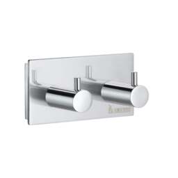 Rackhams Polished Chrome Double Towel Hook Rail 40mm x 80mm Wall Mounted Bathroom Rectangular Robe Hooks Clothes Hanger Coat Peg