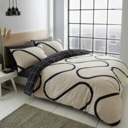 Rackhams Linear Curve Geometric Reversible Duvet Cover Set - Black - Double - thumbnail 1