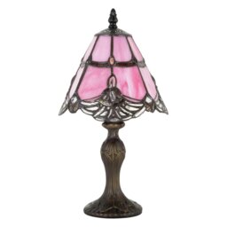 Rackhams Quirky and Petite Pink Stained Glass Tiffany Lamp with Clear Strip and Beads