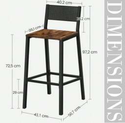 Rackhams Set of 2 Industrial Bar Stools Rustic Brown & Black Breakfast Kitchen Counter Chairs - thumbnail 3