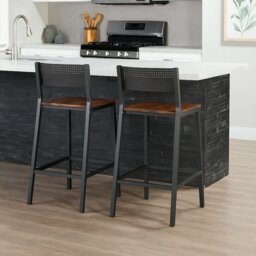 Rackhams Set of 2 Industrial Bar Stools Rustic Brown & Black Breakfast Kitchen Counter Chairs - thumbnail 4