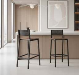 Rackhams Set of 2 Industrial Bar Stools Rustic Brown & Black Breakfast Kitchen Counter Chairs - thumbnail 6