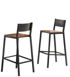 Rackhams Set of 2 Industrial Bar Stools Rustic Brown & Black Breakfast Kitchen Counter Chairs - thumbnail 5