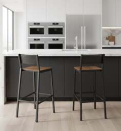 Rackhams Set of 2 Industrial Bar Stools Rustic Brown & Black Breakfast Kitchen Counter Chairs - thumbnail 2