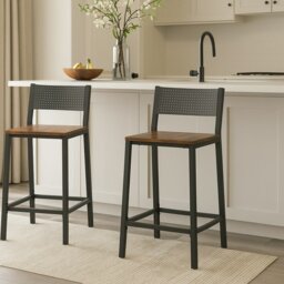 Rackhams Set of 2 Industrial Bar Stools Rustic Brown & Black Breakfast Kitchen Counter Chairs