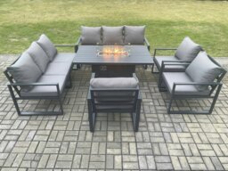 Rackhams Aluminium Garden Furniture Outdoor Set Patio Lounge Sofa Gas Fire Pit Dining Table Set with 3 Armchair Dark Grey - thumbnail 2