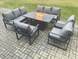Rackhams Aluminium Garden Furniture Outdoor Set Patio Lounge Sofa Gas Fire Pit Dining Table Set with 3 Armchair Dark Grey - thumbnail 1