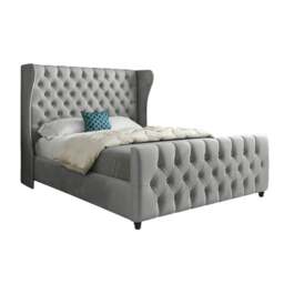 Rackhams Donati Straight Curved Top Upholstered Soft Velvet Bed Frame - Grey - Grey - Super king - thumbnail 5