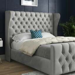 Rackhams Donati Straight Curved Top Upholstered Soft Velvet Bed Frame - Grey - Grey - Super king - thumbnail 2
