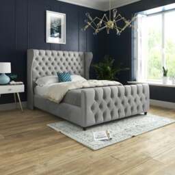Rackhams Donati Straight Curved Top Upholstered Soft Velvet Bed Frame - Grey - Grey - Super king