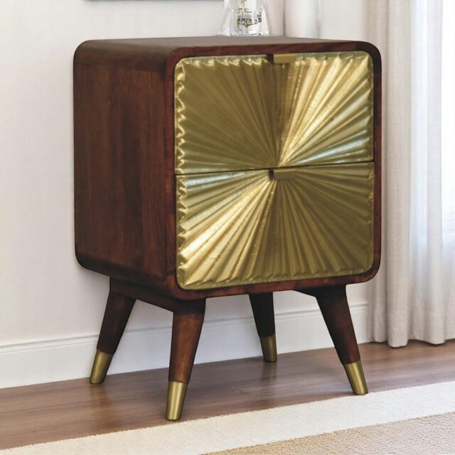 Rackhams Solid Wood Avora Brass Embossed 2 Drawer Chestnut Nightstand - image 1