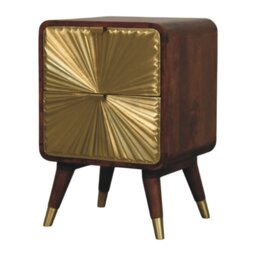 Rackhams Solid Wood Avora Brass Embossed 2 Drawer Chestnut Nightstand - thumbnail 4