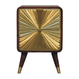 Rackhams Solid Wood Avora Brass Embossed 2 Drawer Chestnut Nightstand - thumbnail 2