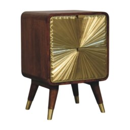 Rackhams Solid Wood Avora Brass Embossed 2 Drawer Chestnut Nightstand - thumbnail 3