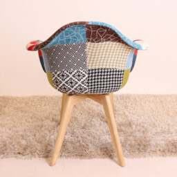 Rackhams Set of 6 Patchwork Multicolor Fabaric Upholstered Accent Chairs with Wooden Legs, Mid-Century Modern Armchair - Fabric - Multicolor - Retro - thumbnail 6