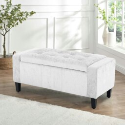Rackhams Crushed Velver Storage Ottoman Bench - 92cm x 40cm - Silver - thumbnail 4