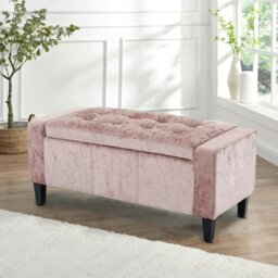 Rackhams Crushed Velver Storage Ottoman Bench - 92cm x 40cm - Silver - thumbnail 2