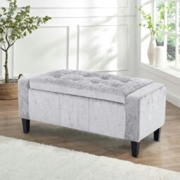 Rackhams Crushed Velver Storage Ottoman Bench - 92cm x 40cm - Silver - thumbnail 1