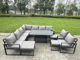 Rackhams 12 Seater Aluminium Garden Furniture Set with Adjustable Rising Dining Table, 3 Footstools & 2 Chairs - Grey - thumbnail 2