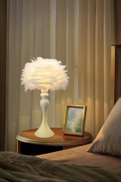 Rackhams Modern Pure Feather Design Table Lamp - White - One Size - image 1