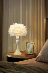 Rackhams Modern Pure Feather Design Table Lamp - White - One Size - thumbnail 1