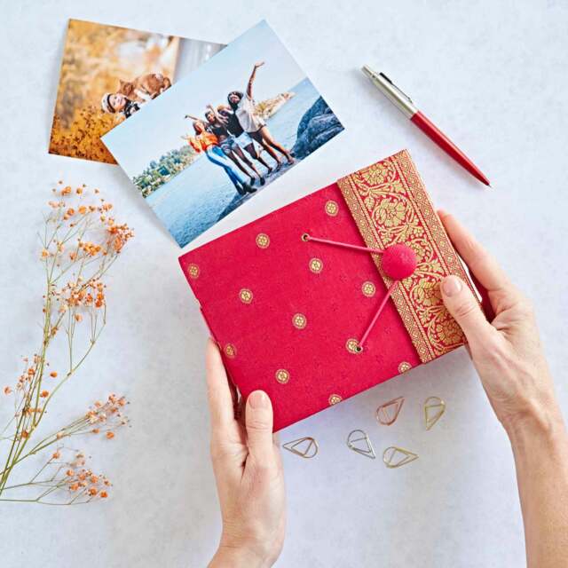 Rackhams Small Sari Fabric Photo Album - Cerise - image 1