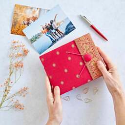 Rackhams Small Sari Fabric Photo Album - Cerise - thumbnail 1