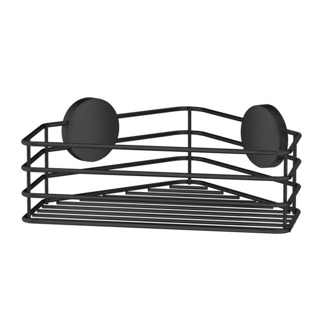 Rackhams Matt Black Stainless Steel Corner Shower Basket Self Adhesive Wall Mounted - image 1