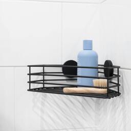 Rackhams Matt Black Stainless Steel Corner Shower Basket Self Adhesive Wall Mounted - thumbnail 2