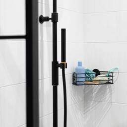 Rackhams Matt Black Stainless Steel Corner Shower Basket Self Adhesive Wall Mounted - thumbnail 3