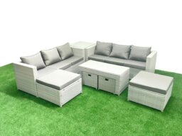 Rackhams Outdoor Rattan Garden Furniture Set with Grey Cushions Luxury 10 Seater with Coffee Table and Side Table For Conservatory,Patio