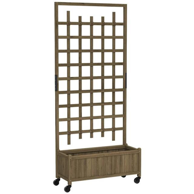 Rackhams Wooden Trellis Planter, Raised Garden Bed with Wheels, to Climb and Grow Vegetables, Herbs and Flowers, Brown