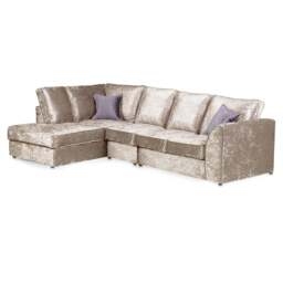 Rackhams Crystal Crushed Velvet Full Back 5 Seater L Shaped Corner Sofa - Mink - Left Hand Facing