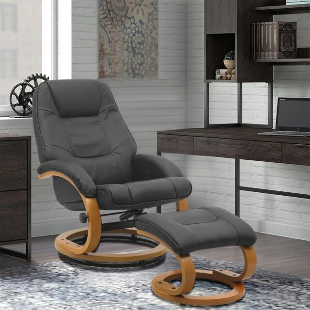 Rackhams Leather Recliner Armchair with Footstool PU High Back - Black - image 1