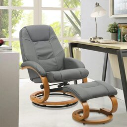 Rackhams Leather Recliner Armchair with Footstool PU High Back - Black - thumbnail 3