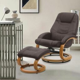 Rackhams Leather Recliner Armchair with Footstool PU High Back - Black - thumbnail 6