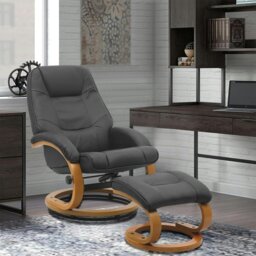 Rackhams Leather Recliner Armchair with Footstool PU High Back - Black - thumbnail 1