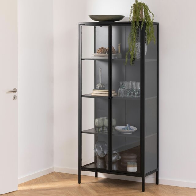 Rackhams Newcastle Tall 2 Door Display Cabinet in Matt Black - 1 - Full Assembly Required - Black - image 1