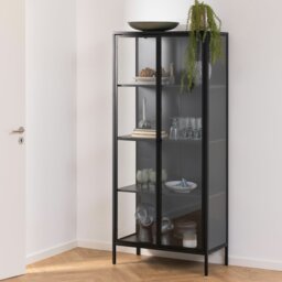 Rackhams Newcastle Tall 2 Door Display Cabinet in Matt Black - 1 - Full Assembly Required - Black